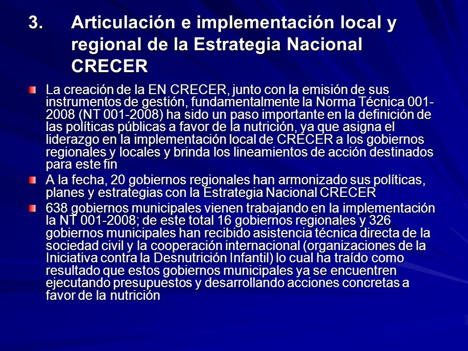 3. Articulación e implementación local y regional de la Estrategia Nacional CRECER