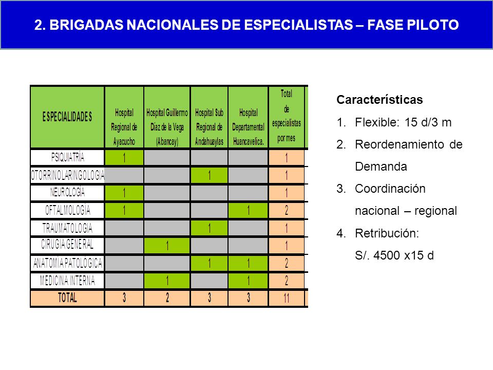 2. Brigadas Nacionales de Especialistas – fase piloto