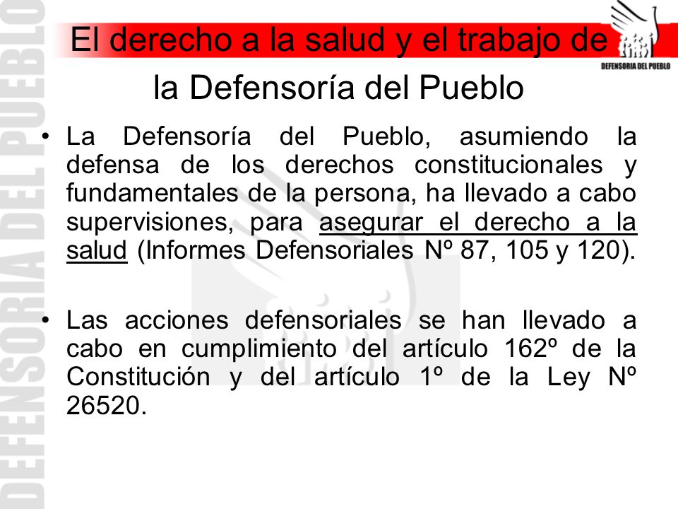 El derecho a la salud y el trabajo de la Defensoría del Pueblo