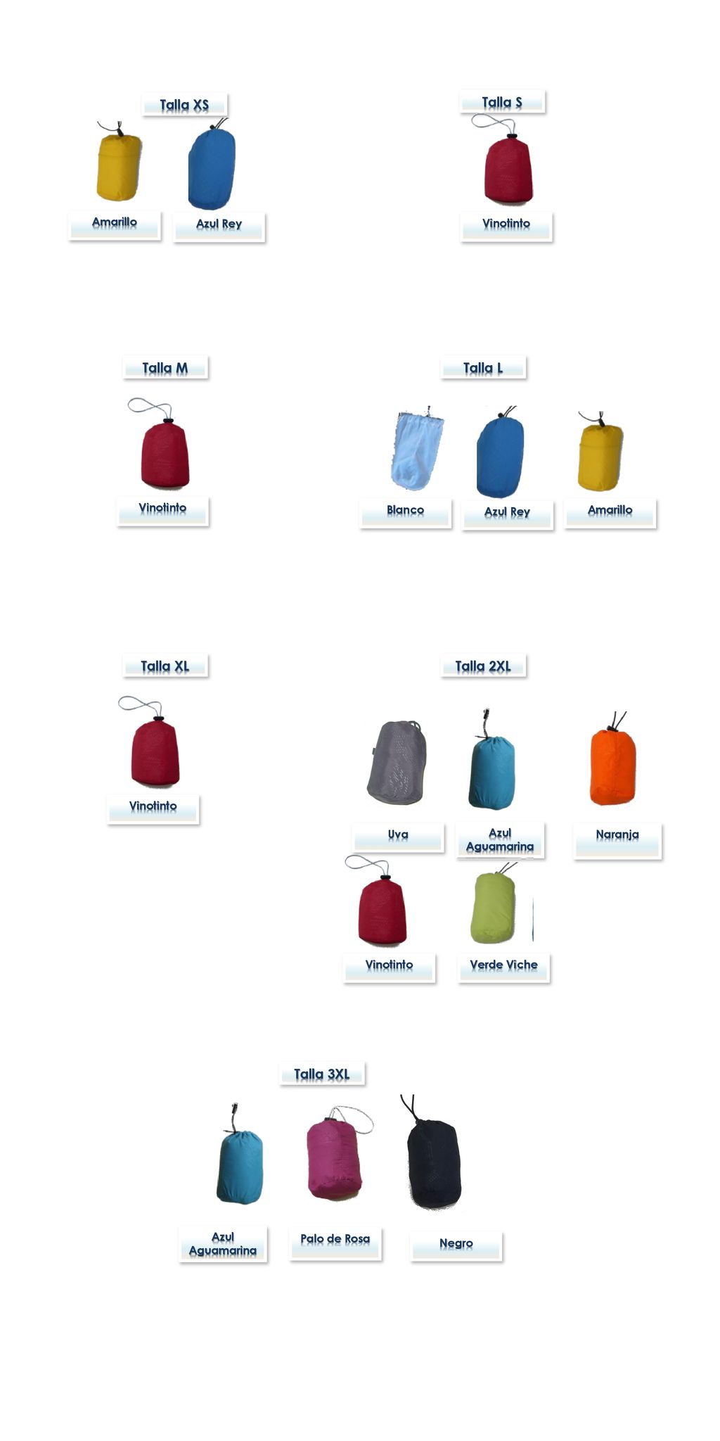 Talla XS Talla S Talla M Talla L Talla XL Talla 2XL Talla 3XL