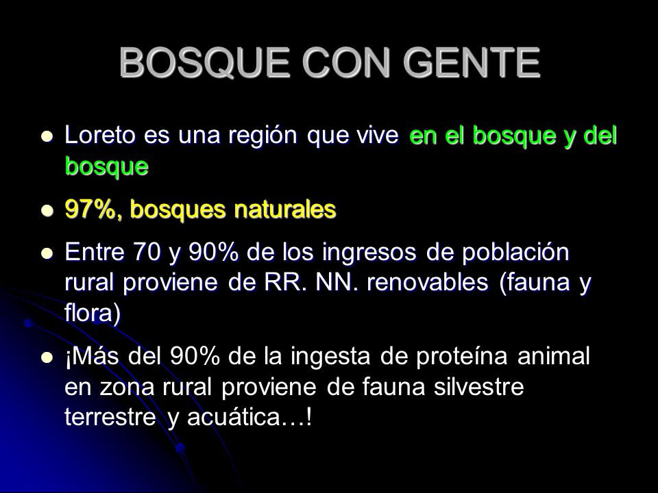 BOSQUE CON GENTE Loreto es una región que vive en el bosque y del bosque. 97%, bosques naturales.