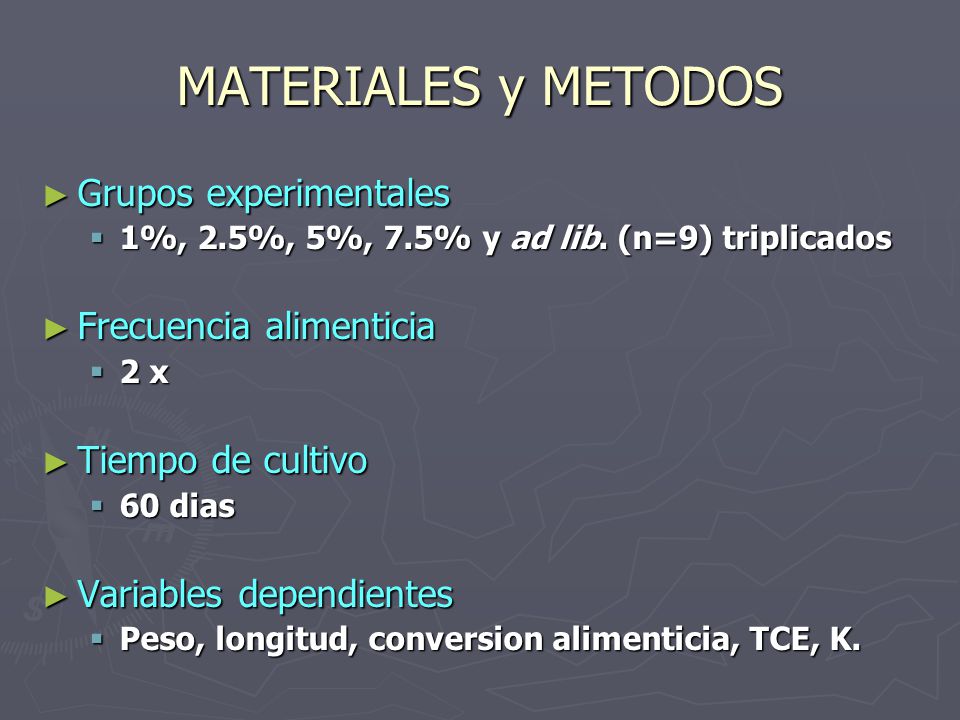 MATERIALES y METODOS Grupos experimentales Frecuencia alimenticia