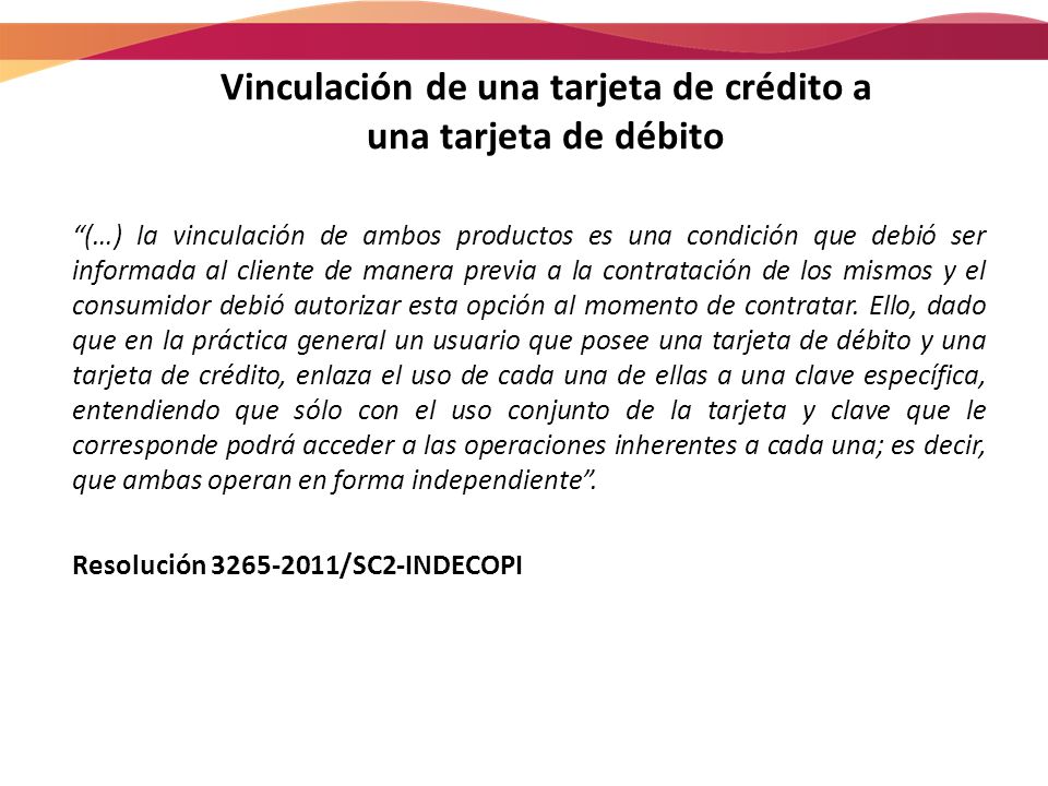 Vinculación de una tarjeta de crédito a una tarjeta de débito