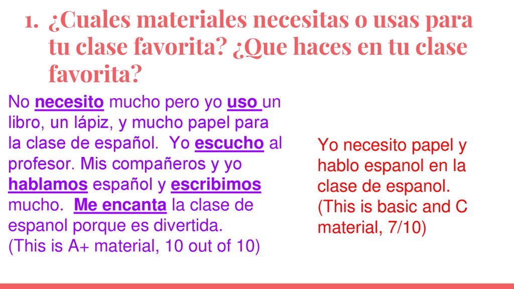 ¿Cuales materiales necesitas o usas para tu clase favorita