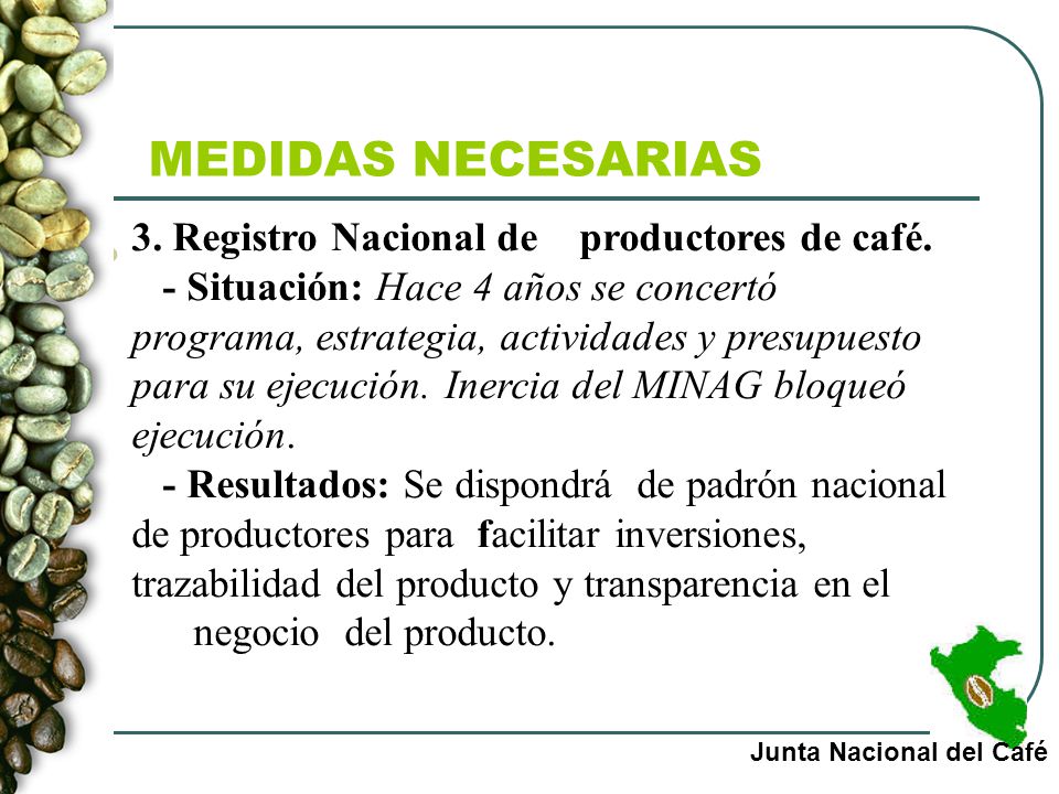 MEDIDAS NECESARIAS 3. Registro Nacional de productores de café.