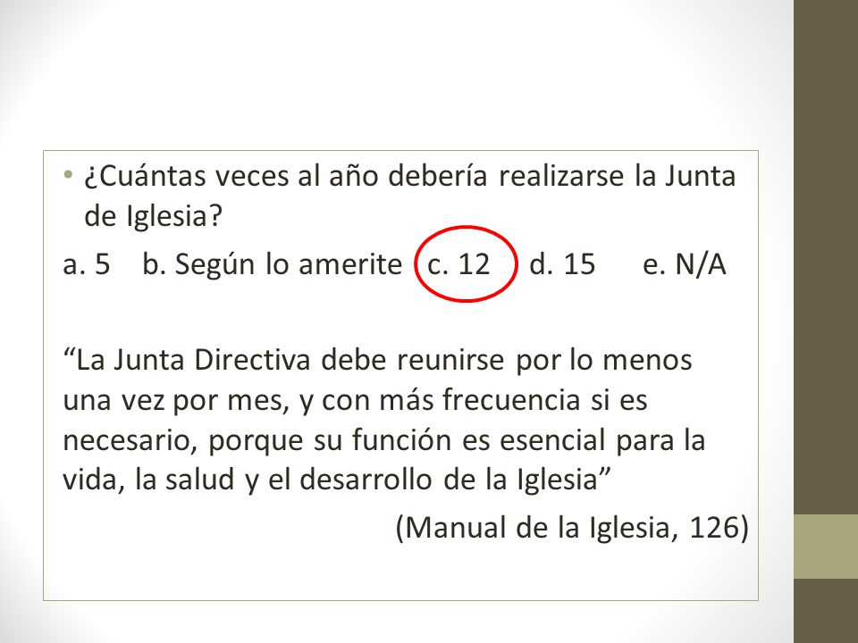 ¿Cuántas veces al año debería realizarse la Junta de Iglesia
