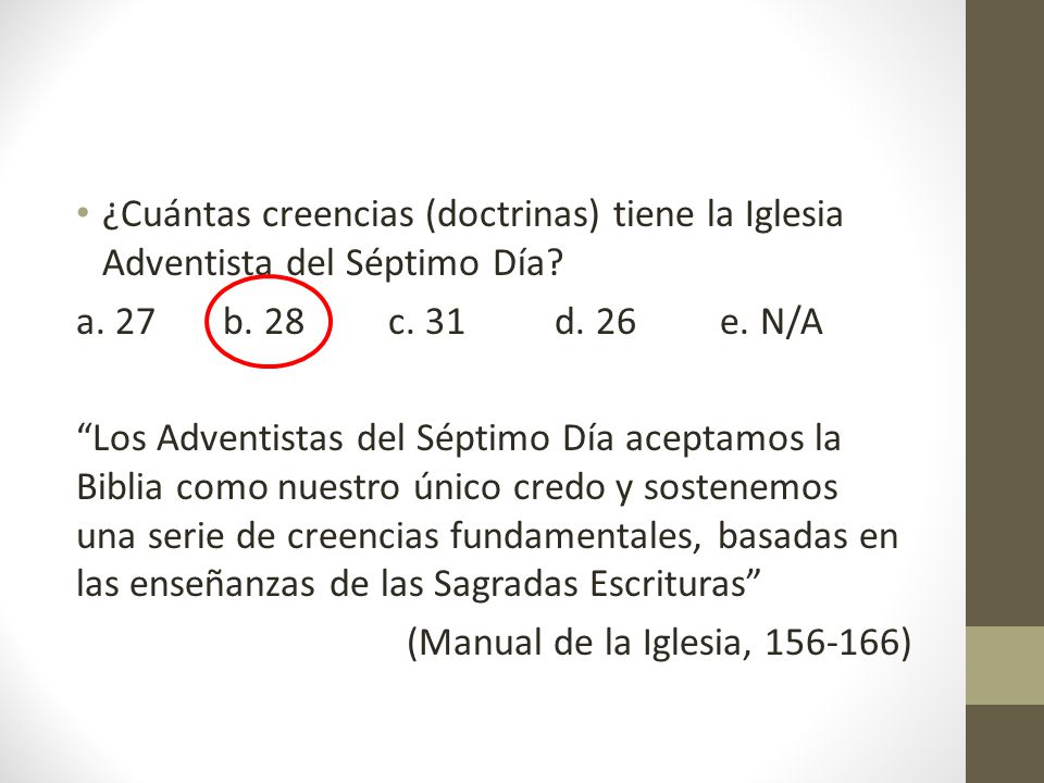 ¿Cuántas creencias (doctrinas) tiene la Iglesia Adventista del Séptimo Día