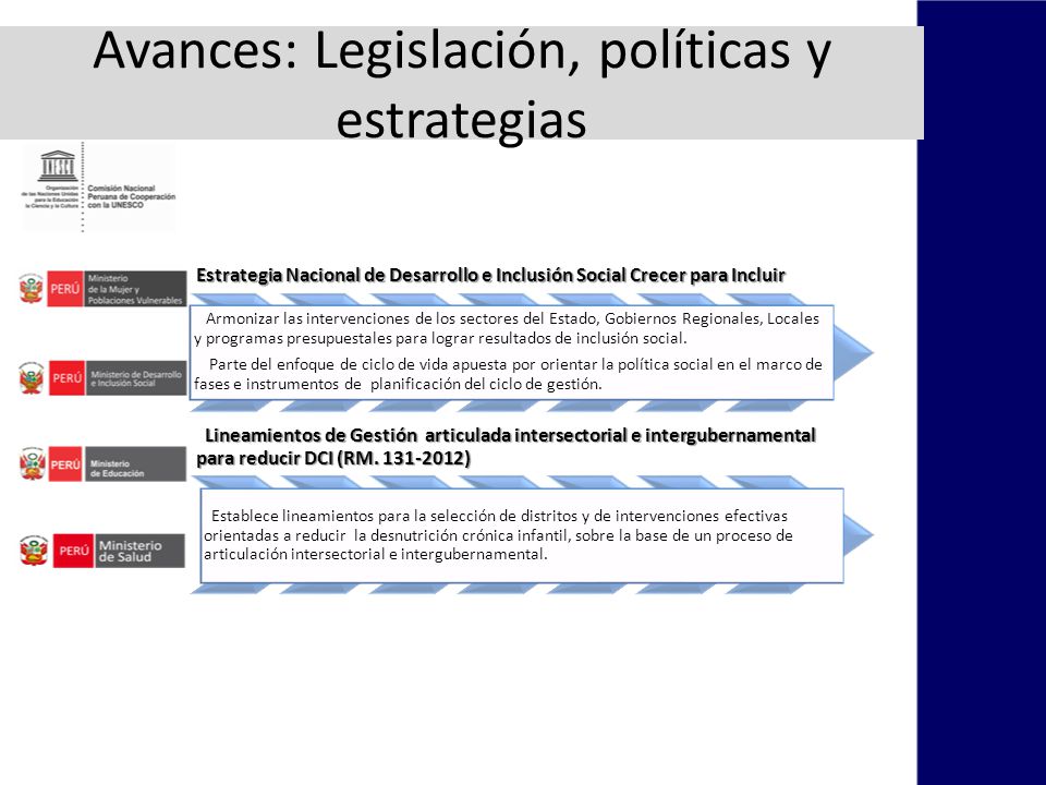 Avances: Legislación, políticas y estrategias