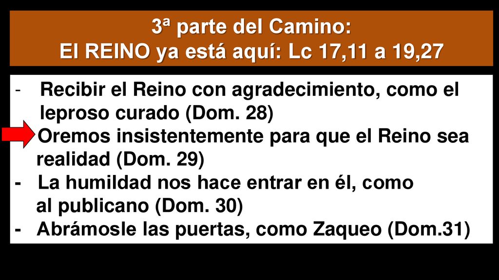3ª parte del Camino: El REINO ya está aquí: Lc 17,11 a 19,27