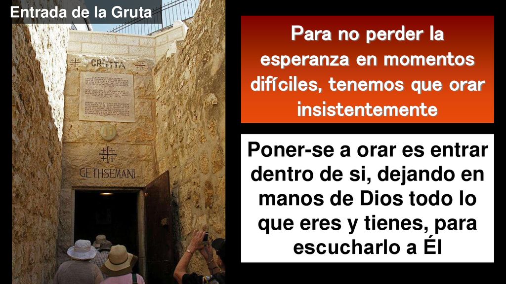 Entrada de la Gruta Para no perder la esperanza en momentos difíciles, tenemos que orar insistentemente.