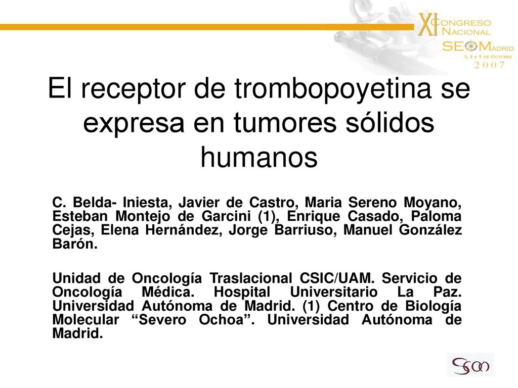 El receptor de trombopoyetina se expresa en tumores sólidos humanos