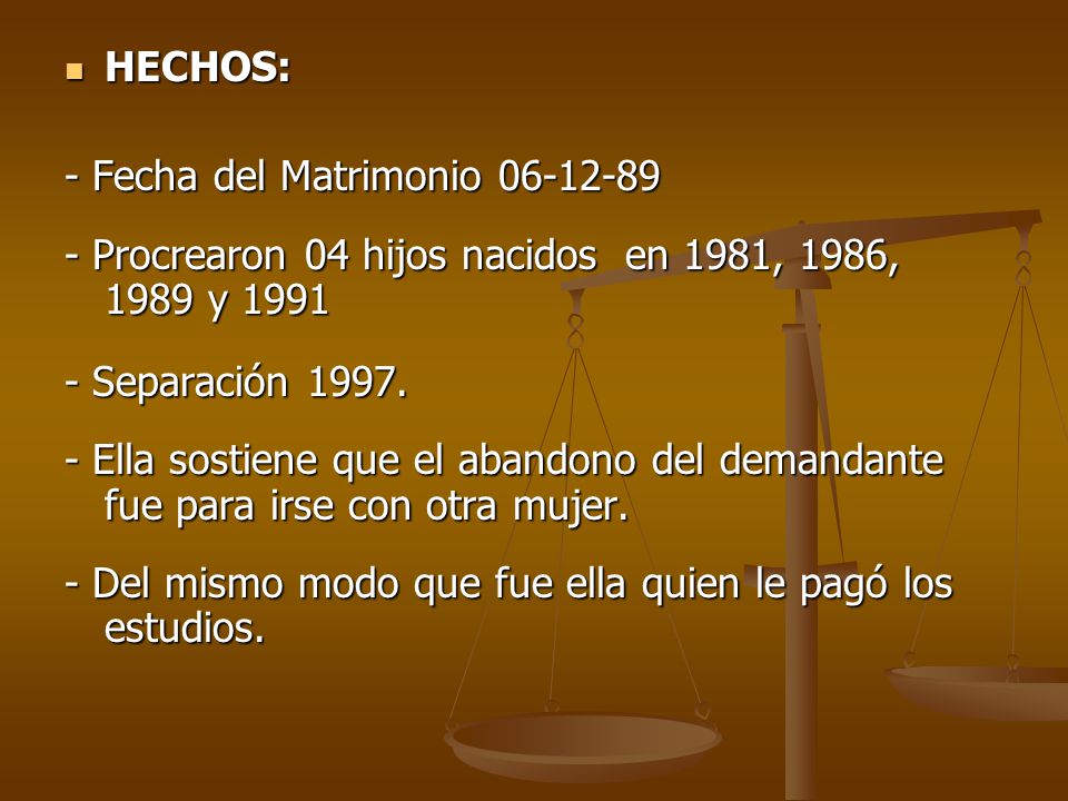 HECHOS: - Fecha del Matrimonio Procrearon 04 hijos nacidos en 1981, 1986, 1989 y