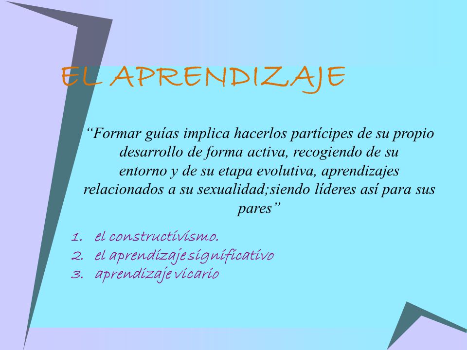 EL APRENDIZAJE Formar guías implica hacerlos partícipes de su propio