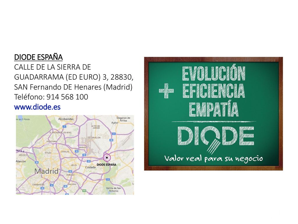 DIODE ESPAÑA CALLE DE LA SIERRA DE GUADARRAMA (ED EURO) 3, 28830, SAN Fernando DE Henares (Madrid) Teléfono: