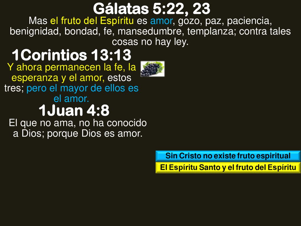 Gálatas 5:22, 23 1Corintios 13:13 1Juan 4:8