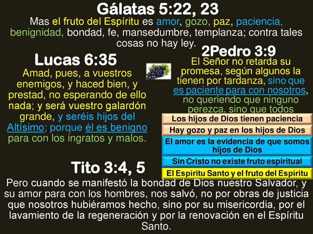 Gálatas 5:22, 23 Lucas 6:35 Tito 3:4, 5 2Pedro 3:9