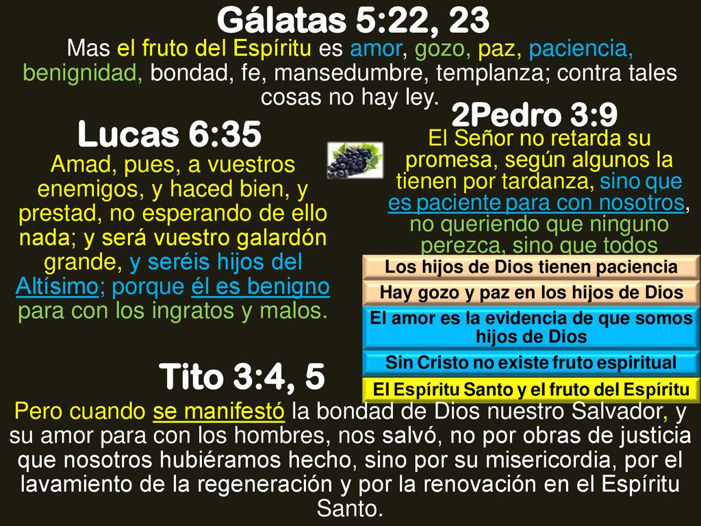 Gálatas 5:22, 23 Lucas 6:35 Tito 3:4, 5 2Pedro 3:9