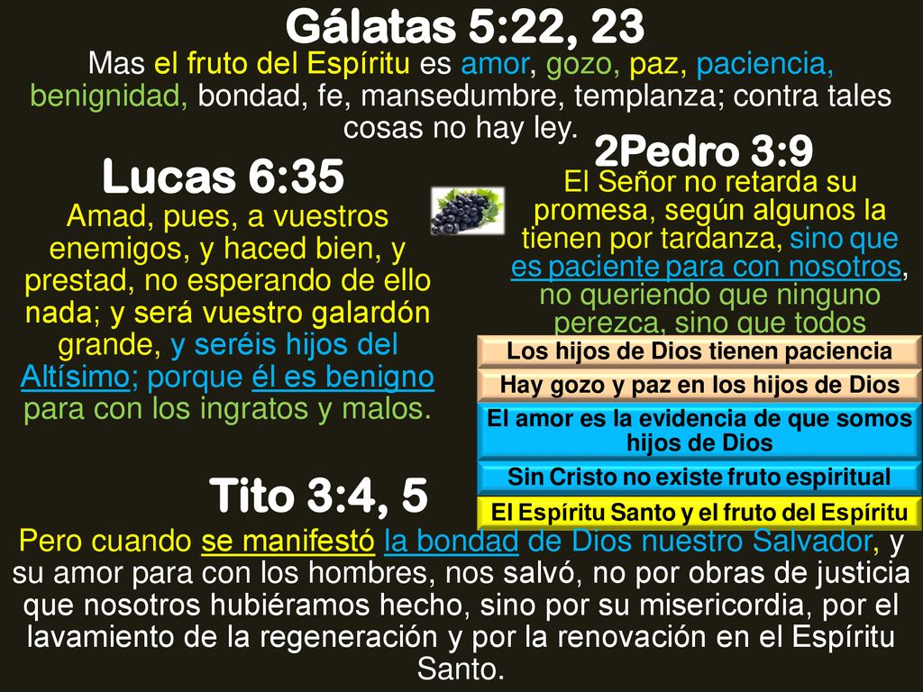 Gálatas 5:22, 23 Lucas 6:35 Tito 3:4, 5 2Pedro 3:9