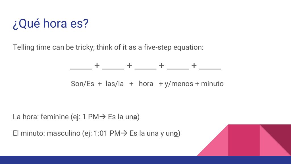 ¿Qué hora es _____ + _____ + _____ + _____ + _____