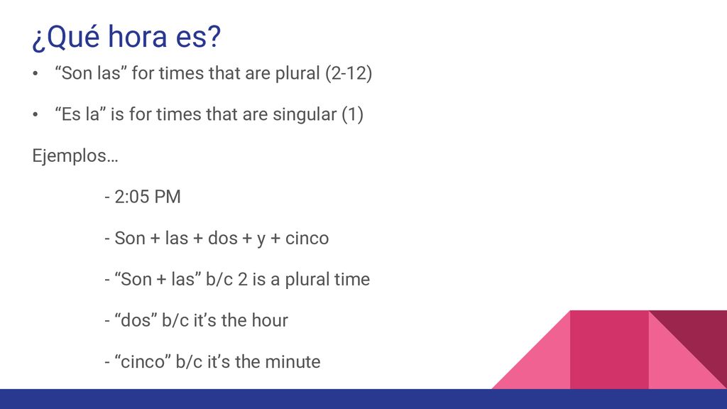 ¿Qué hora es Son las for times that are plural (2-12)