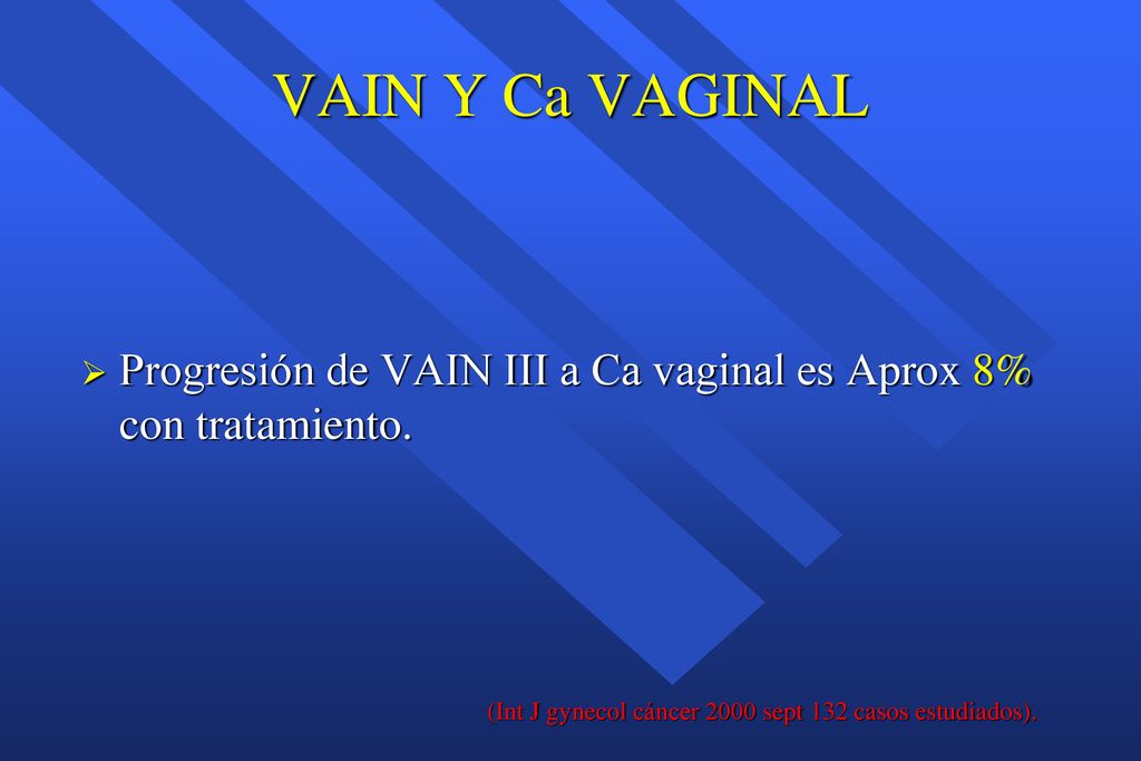 VAIN Y Ca VAGINAL Progresión de VAIN III a Ca vaginal es Aprox 8% con tratamiento.