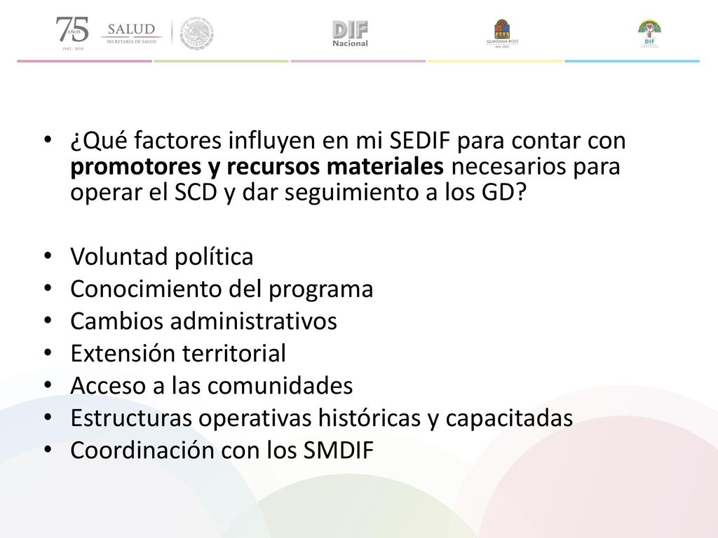 ¿Qué factores influyen en mi SEDIF para contar con promotores y recursos materiales necesarios para operar el SCD y dar seguimiento a los GD