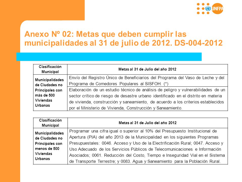 Anexo Nº 02: Metas que deben cumplir las municipalidades al 31 de julio de DS