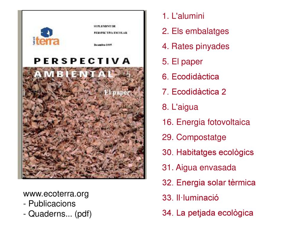 1. L alumini 2. Els embalatges. 4. Rates pinyades. 5. El paper. 6. Ecodidàctica. 7. Ecodidàctica 2.