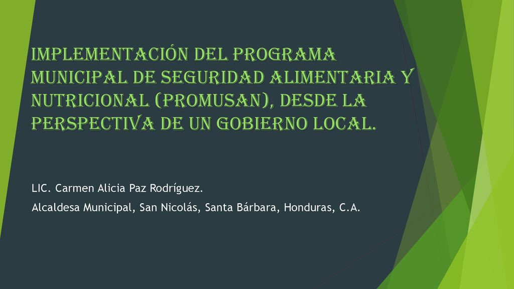 IMPLEMENTACIÓN DEL PROGRAMA MUNICIPAL DE SEGURIDAD ALIMENTARIA Y NUTRICIONAL (PROMUSAN), DESDE LA PERSPECTIVA DE UN GOBIERNO LOCAL.