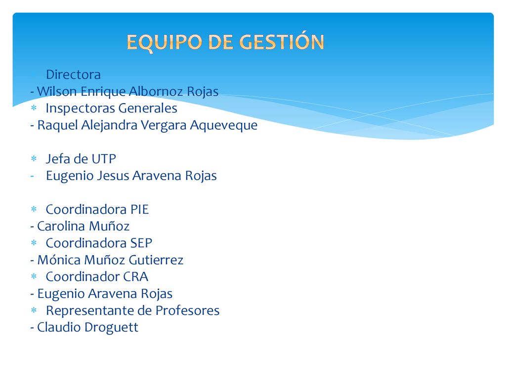 Equipo de gestión Directora - Wilson Enrique Albornoz Rojas