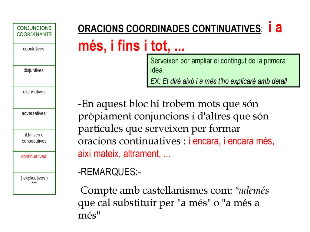 ORACIONS COORDINADES CONTINUATIVES: i a més, i fins i tot, ...