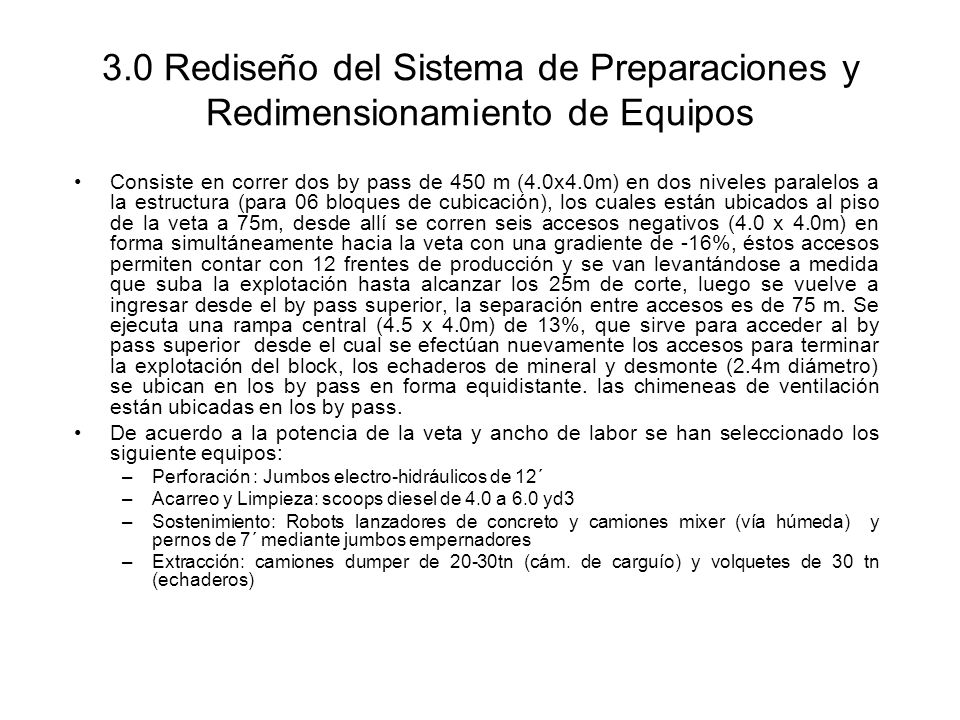 3.0 Rediseño del Sistema de Preparaciones y Redimensionamiento de Equipos