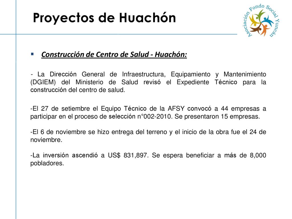 Proyectos de Huachón Construcción de Centro de Salud - Huachón: