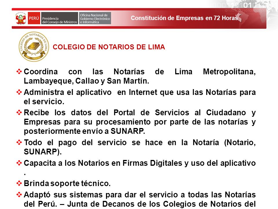 Todo el pago del servicio se hace en la Notaría (Notario, SUNARP).