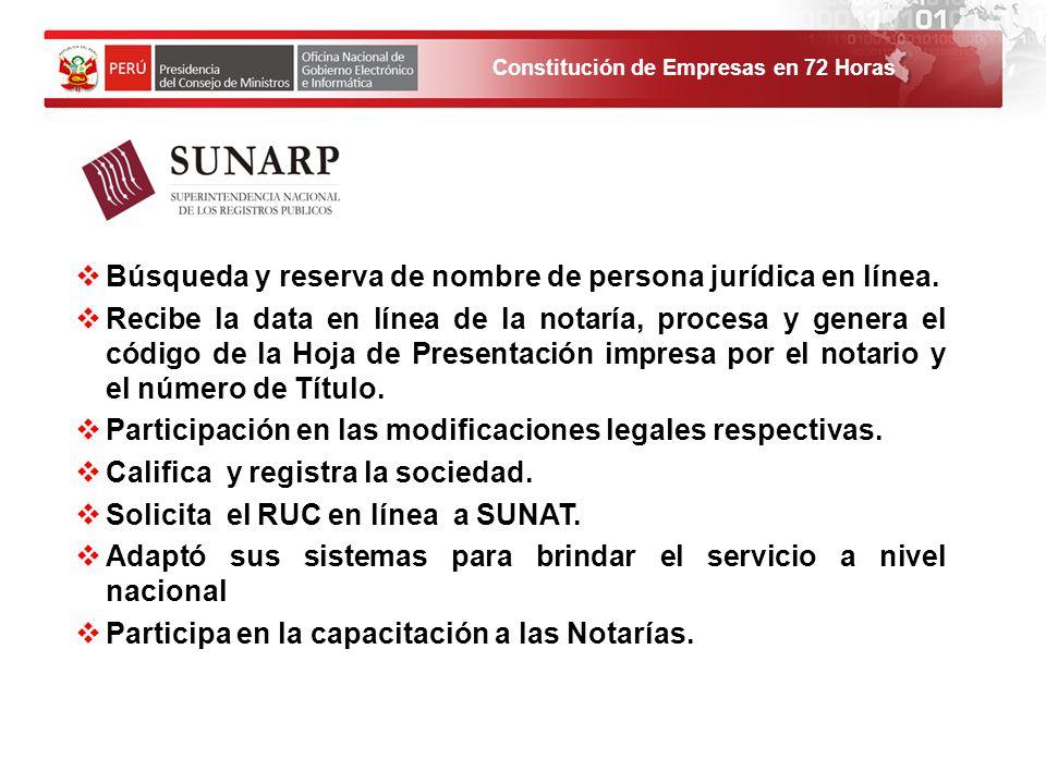 Búsqueda y reserva de nombre de persona jurídica en línea.