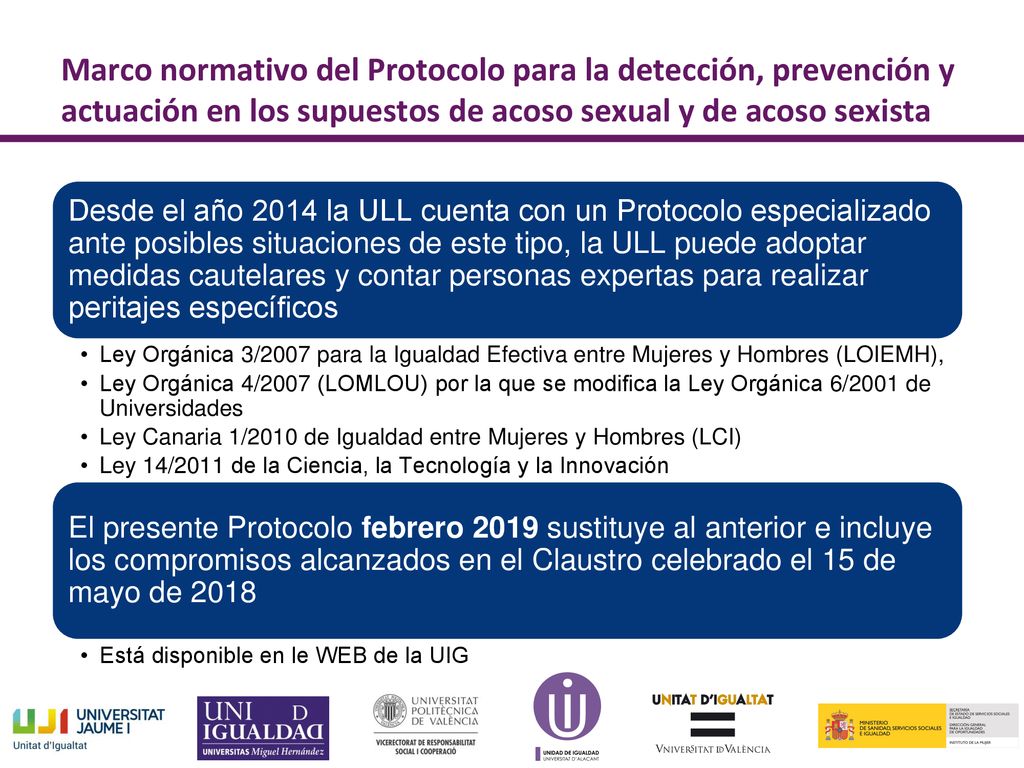 Marco normativo del Protocolo para la detección, prevención y actuación en los supuestos de acoso sexual y de acoso sexista