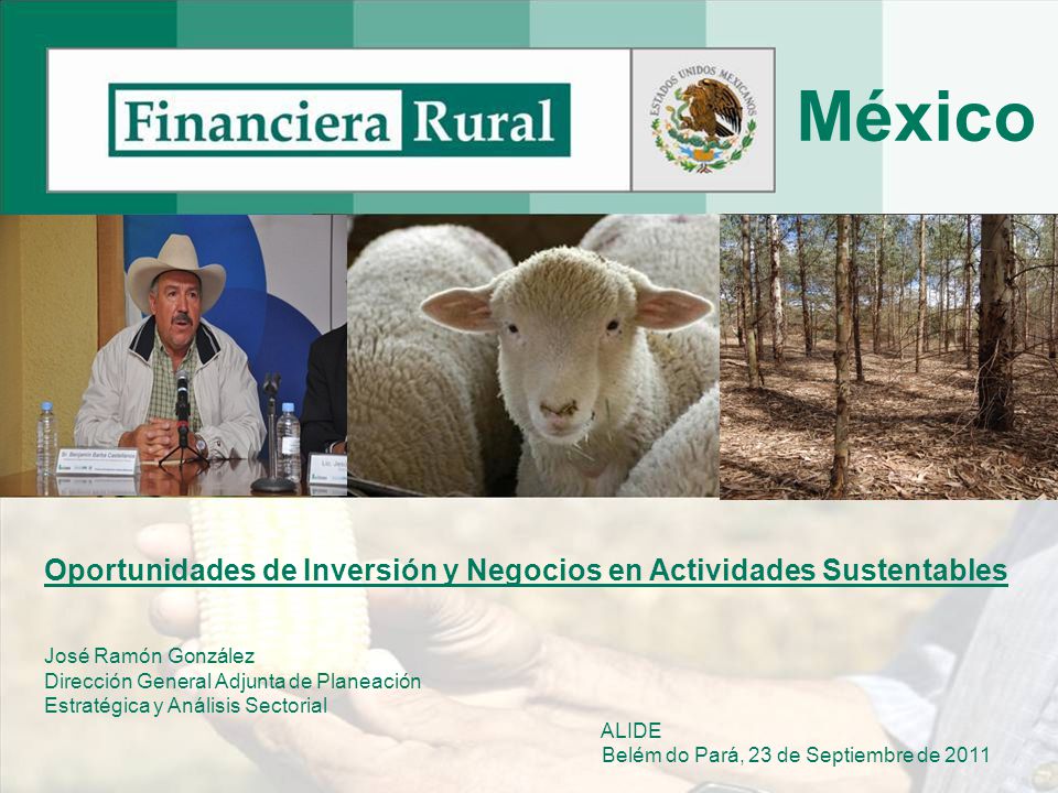 México Oportunidades de Inversión y Negocios en Actividades Sustentables. José Ramón González. Dirección General Adjunta de Planeación.