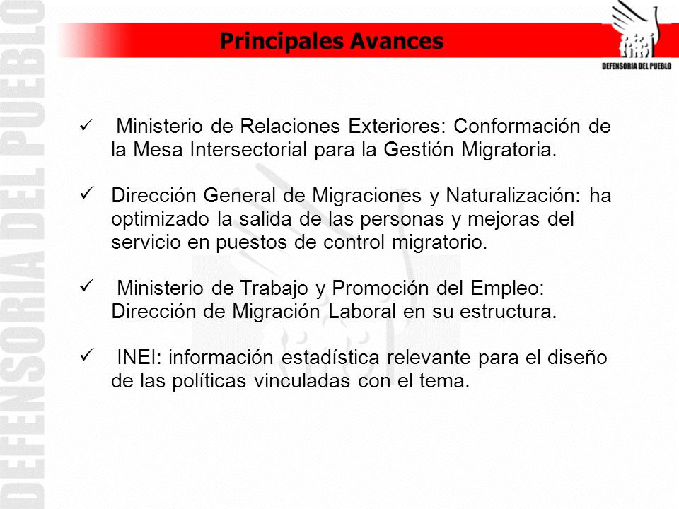 Principales Avances Ministerio de Relaciones Exteriores: Conformación de la Mesa Intersectorial para la Gestión Migratoria.
