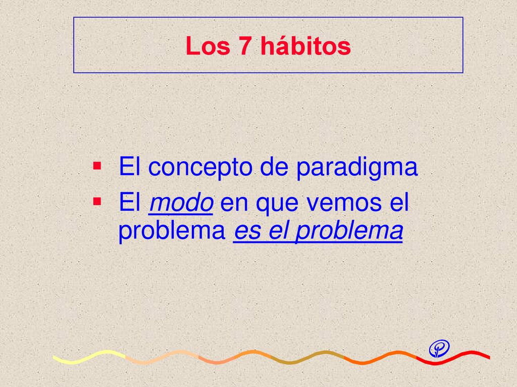 Los 7 hábitos El concepto de paradigma El modo en que vemos el problema es el problema