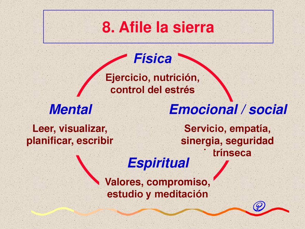 8. Afile la sierra Física Mental Emocional / social Espiritual