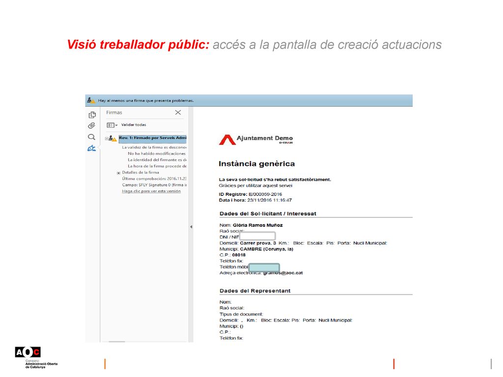 Visió treballador públic: accés a la pantalla de creació actuacions