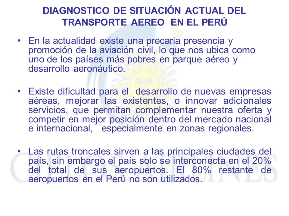 DIAGNOSTICO DE SITUACIÓN ACTUAL DEL TRANSPORTE AEREO EN EL PERÚ