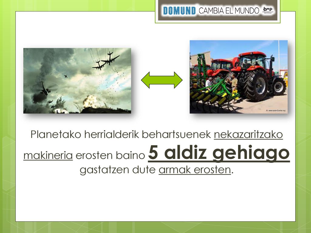Planetako herrialderik behartsuenek nekazaritzako makineria erosten baino 5 aldiz gehiago gastatzen dute armak erosten.