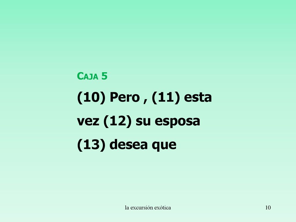 (10) Pero , (11) esta vez (12) su esposa (13) desea que