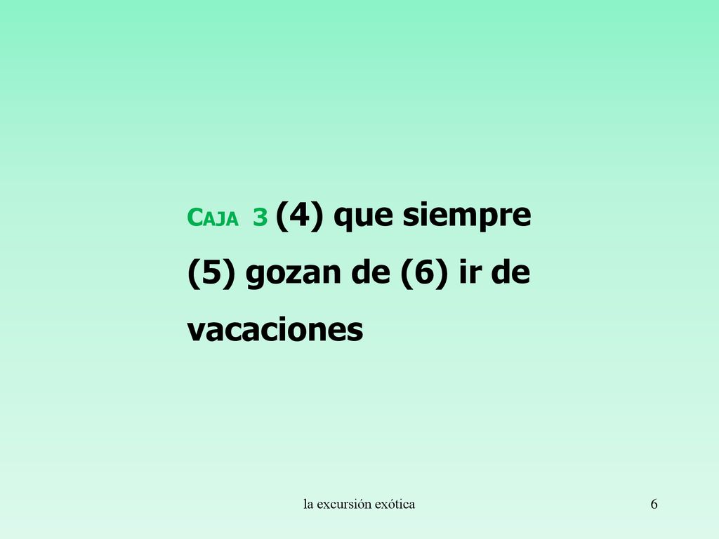 Caja 3 (4) que siempre (5) gozan de (6) ir de vacaciones