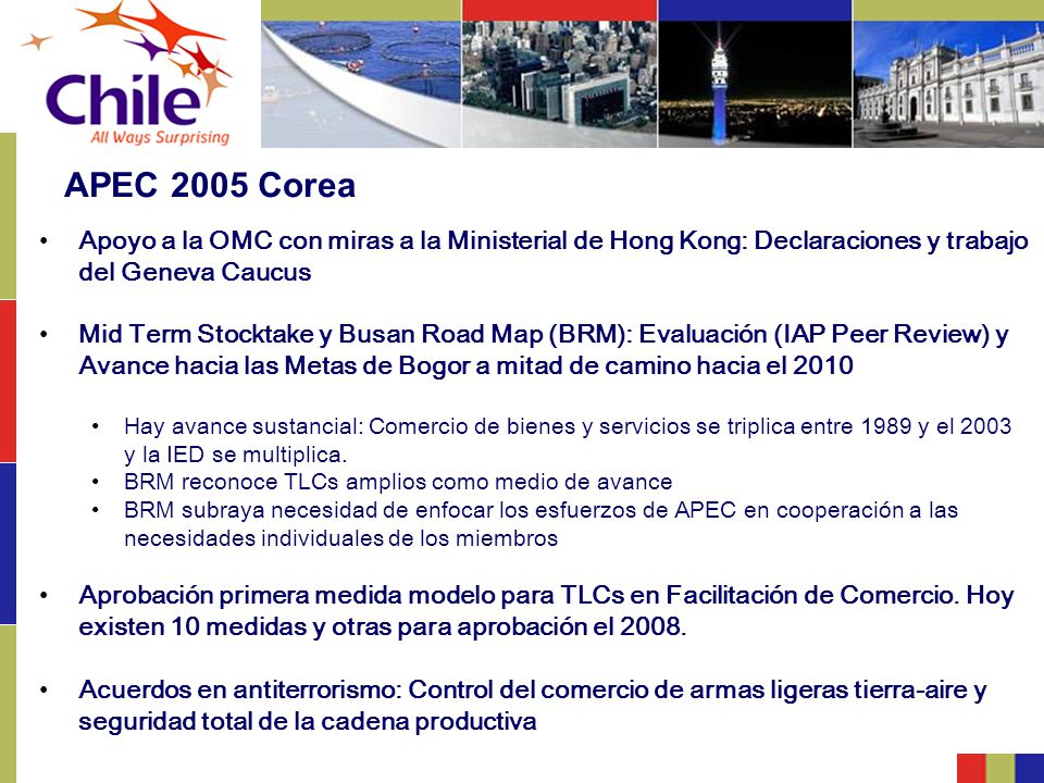 APEC 2005 Corea Apoyo a la OMC con miras a la Ministerial de Hong Kong: Declaraciones y trabajo del Geneva Caucus.