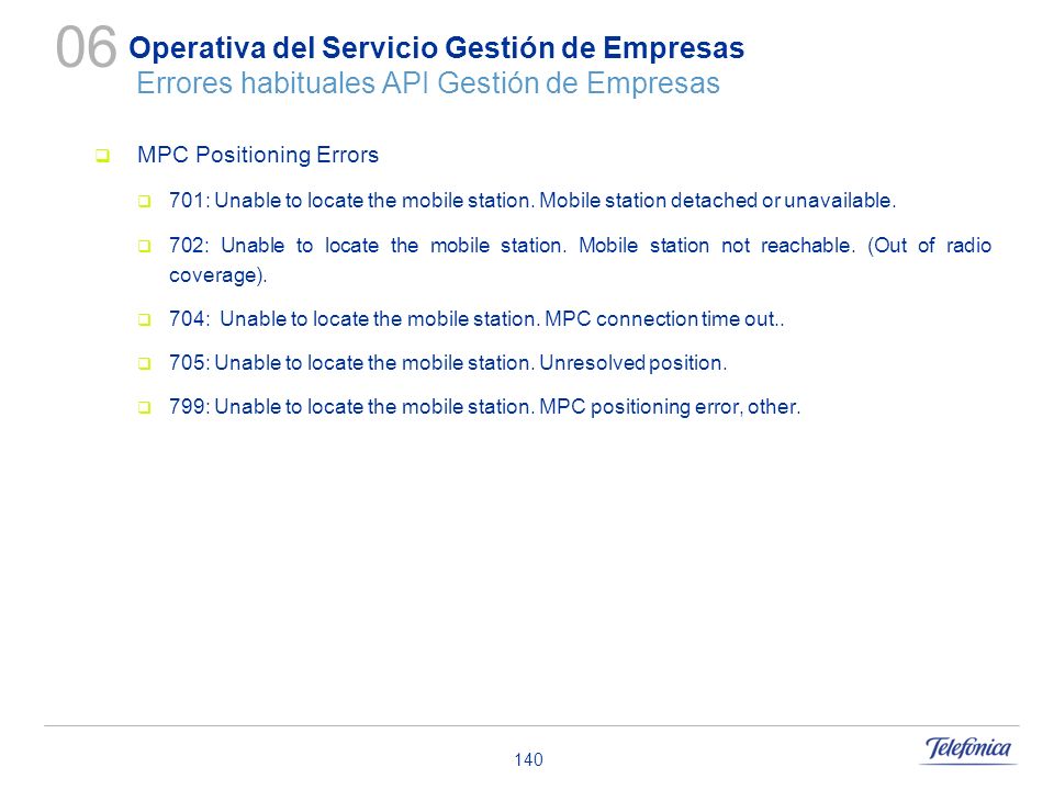 06 Operativa del Servicio Gestión de Empresas Errores habituales API Gestión de Empresas. MPC Positioning Errors.