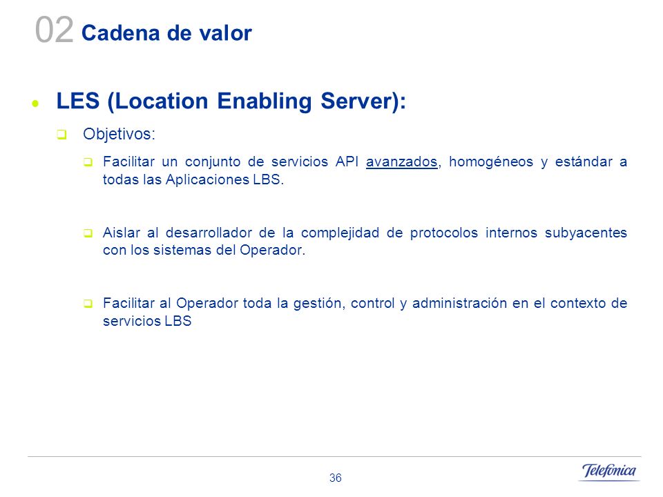 02 LES (Location Enabling Server): Cadena de valor Objetivos: