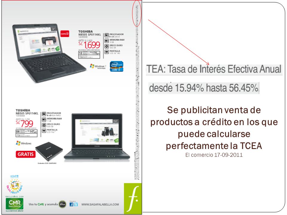 Se publicitan venta de productos a crédito en los que puede calcularse perfectamente la TCEA El comercio