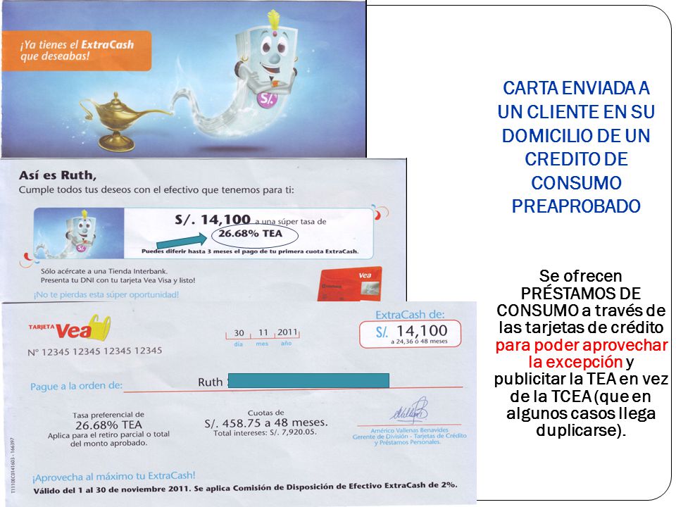 CARTA ENVIADA A UN CLIENTE EN SU DOMICILIO DE UN CREDITO DE CONSUMO PREAPROBADO